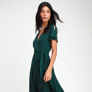 Lulu’s Emerald green midi wrap dress
